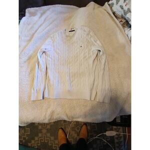 Tommy Hilfiger Men’s White Cable Knit Sweater Crew Neck Size Large Cotton Blend